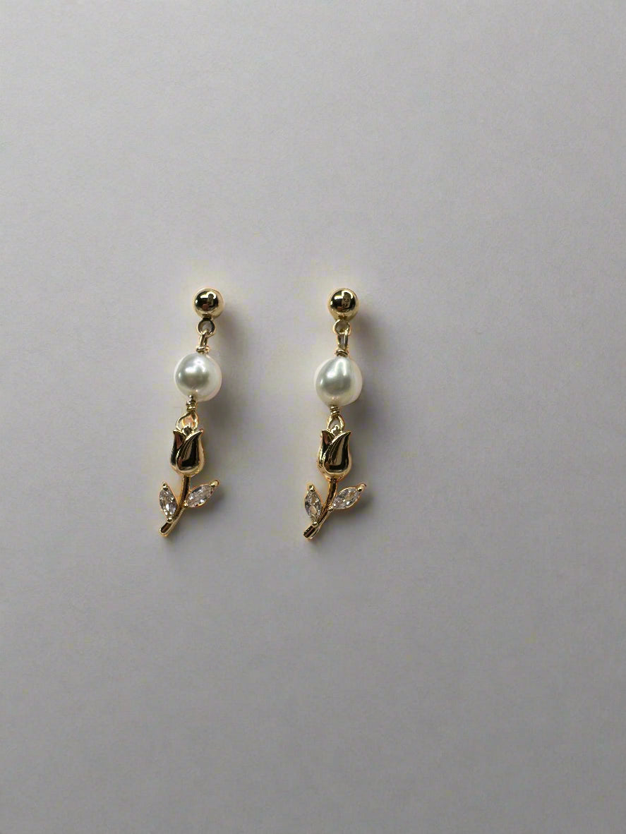 Freshwater Pearl Gold Filled Rose Earrings