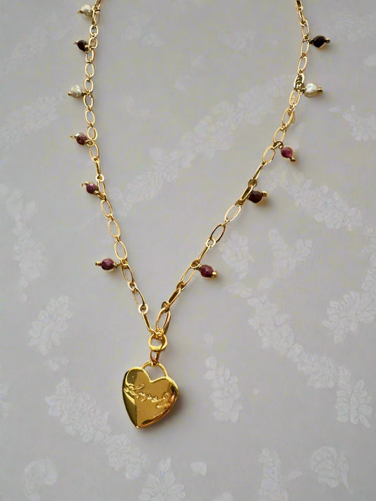 Freshwater Pearl & Ruby "Lover" Charm Necklace