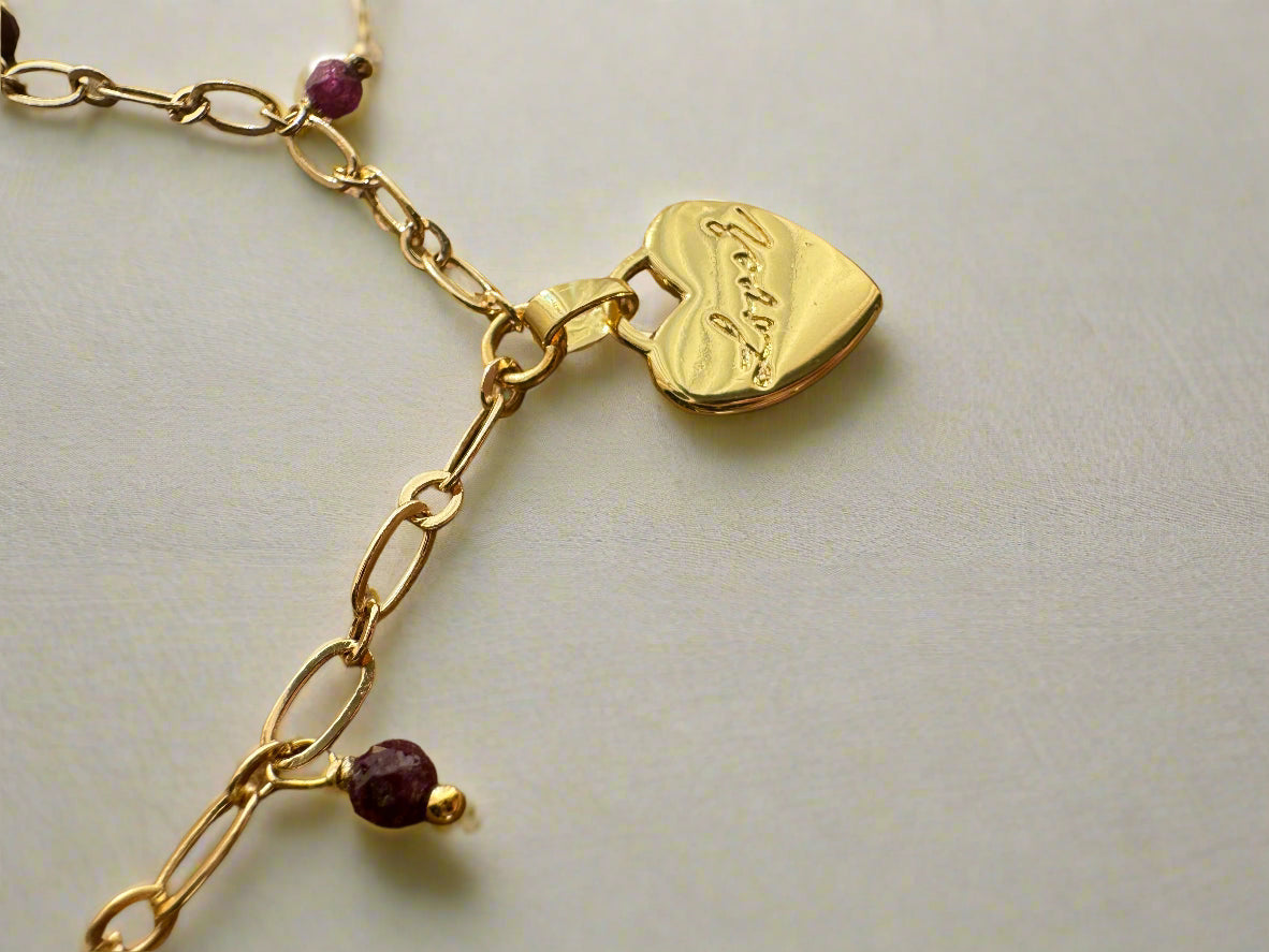 Freshwater Pearl & Ruby "Lover" Charm Necklace