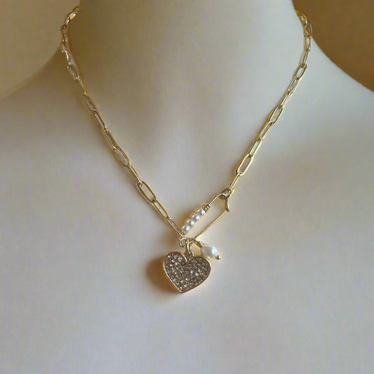 Paperclip Gold-Filled Chain Heart Pendant Necklace