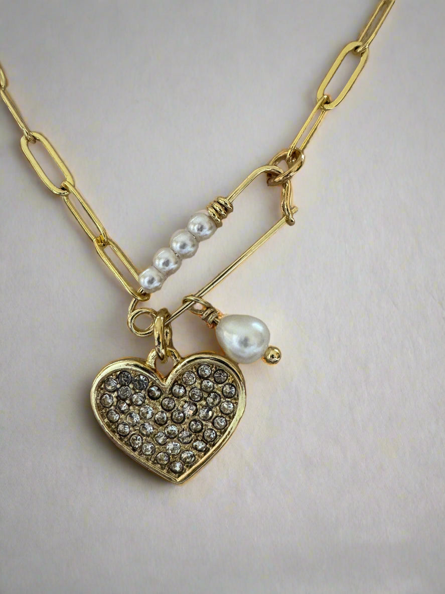 Paperclip Gold-Filled Chain Heart Pendant Necklace