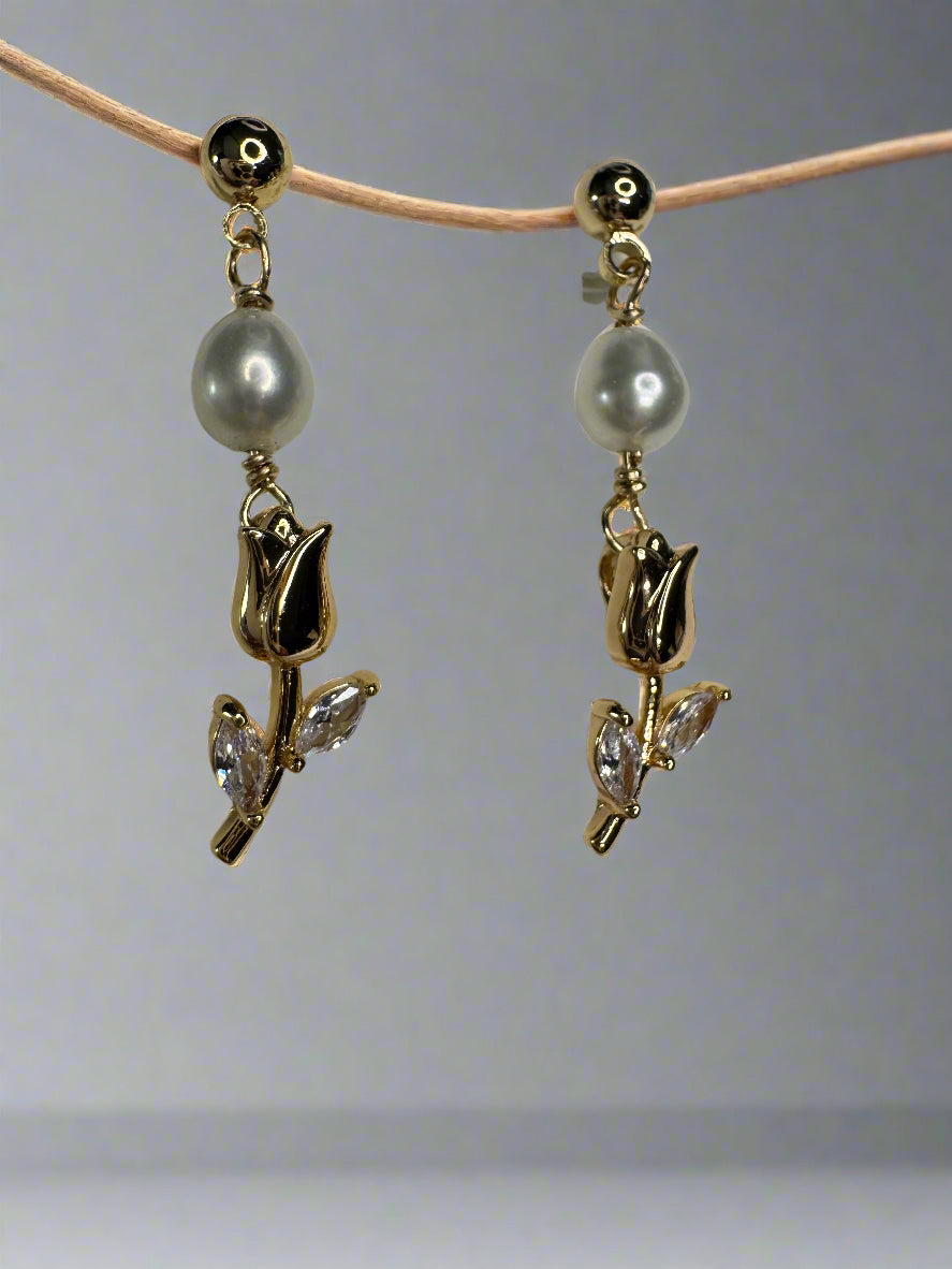 Freshwater Pearl Gold Filled Rose Earrings