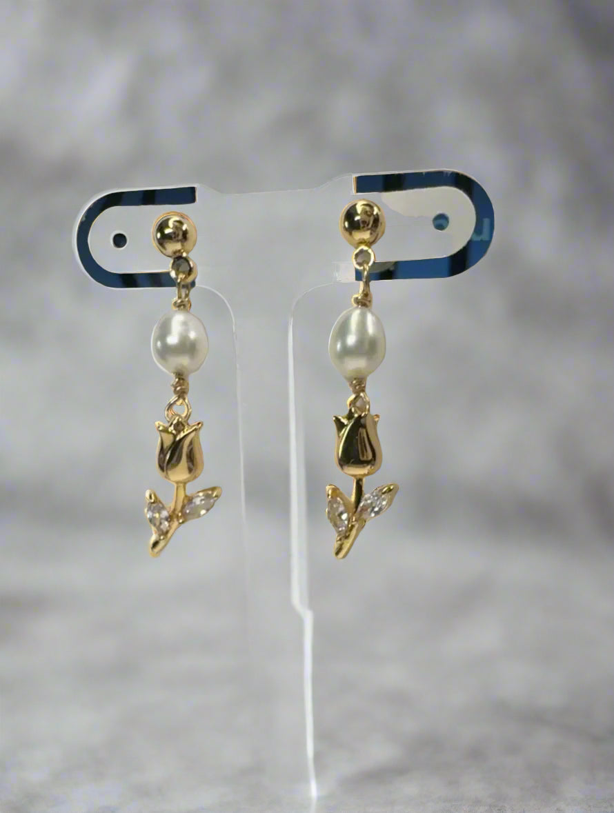 Freshwater Pearl Gold Filled Rose Earrings