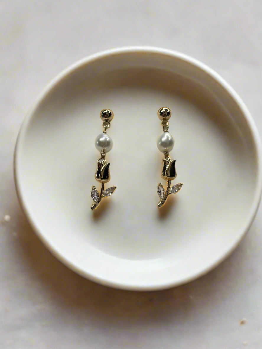 Freshwater Pearl Gold Filled Rose Earrings