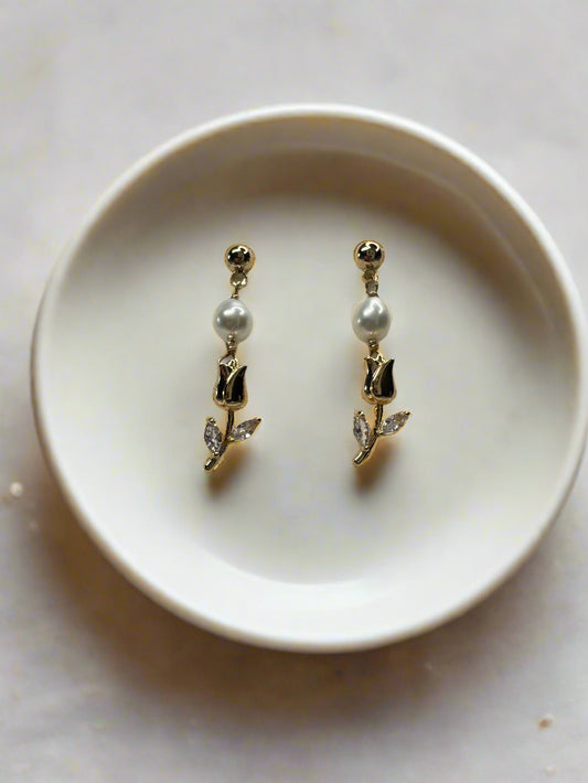 Freshwater Pearl Gold Filled Rose Earrings