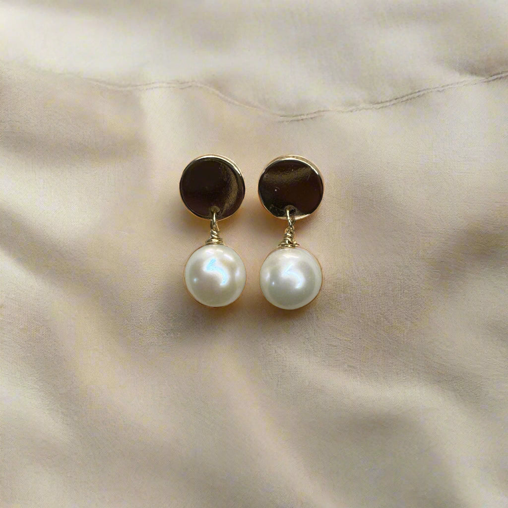 Freshwater Pearl Gold-Filled Coin Stud Earrings