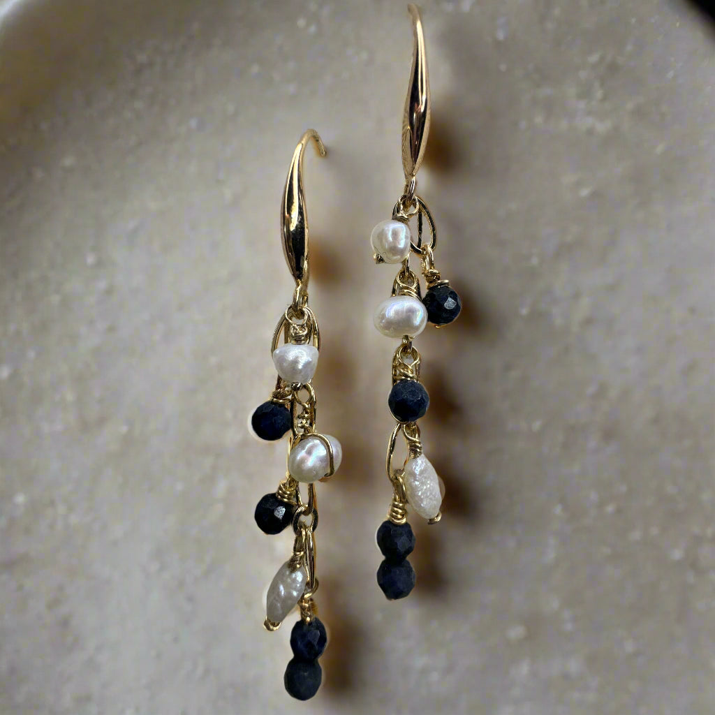 Sapphire & Freshwater Pearl Gold-Filled Earrings