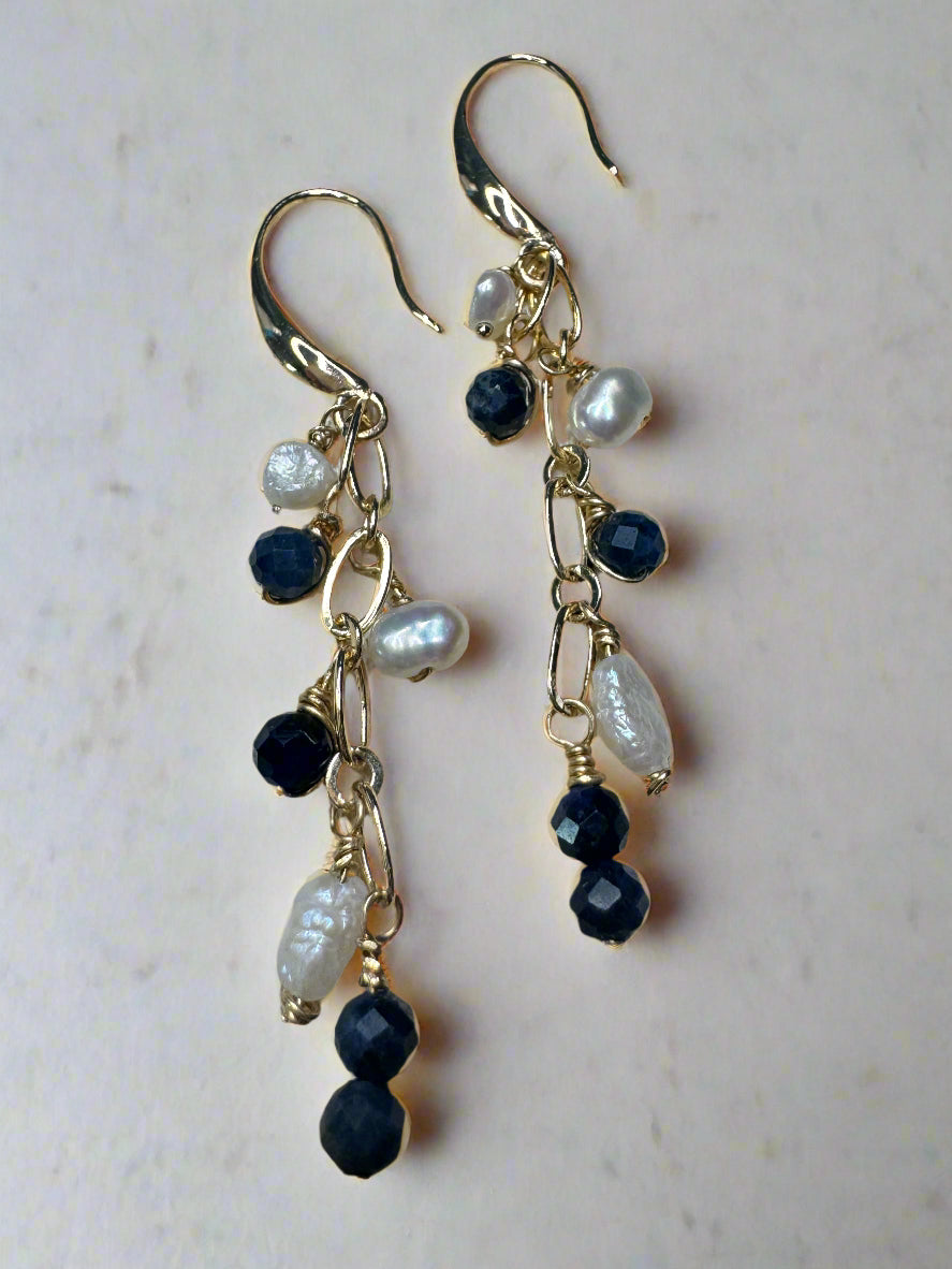 Sapphire & Freshwater Pearl Gold-Filled Earrings