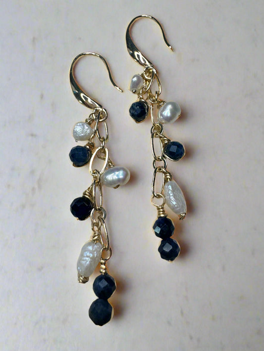 Sapphire & Freshwater Pearl Gold-Filled Earrings