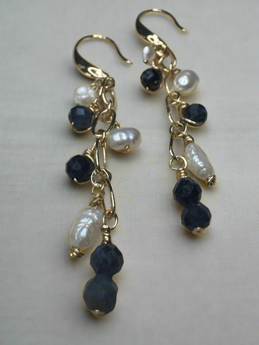 Sapphire & Freshwater Pearl Gold-Filled Earrings