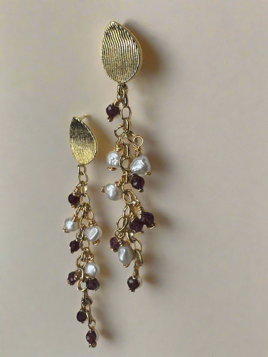 Garnet & Freshwater Pearl Gold-Filled Cluster Earrings