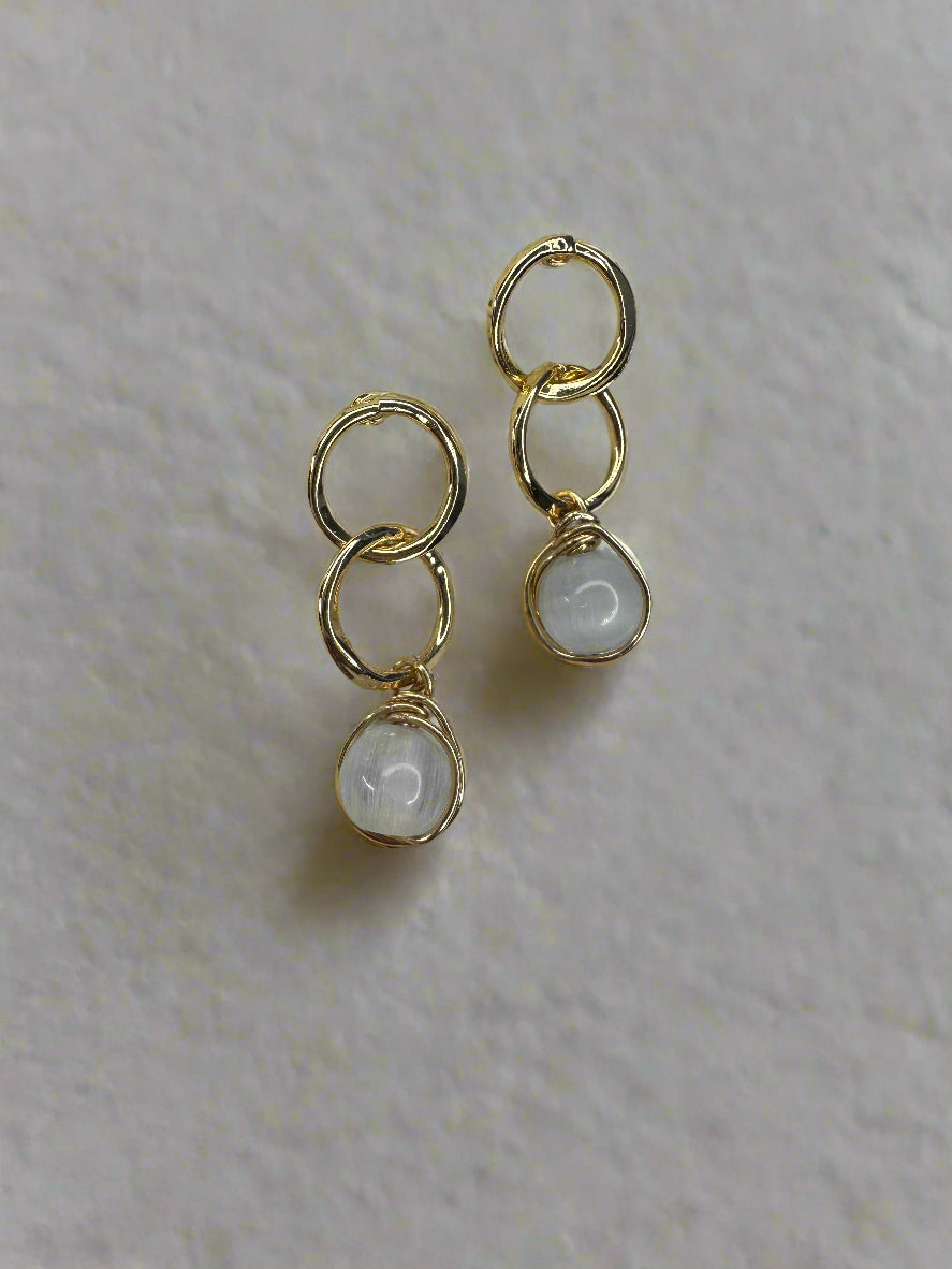 Cat's Eye Gold-Filled Double Circle Stud Earrings