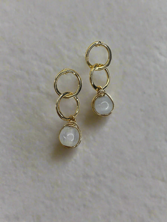 Cat's Eye Gold-Filled Double Circle Stud Earrings