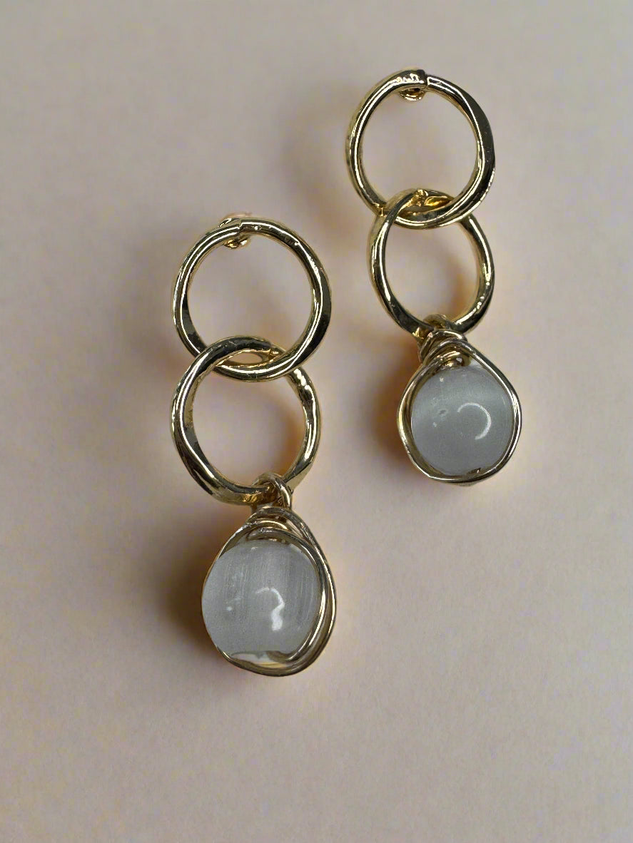 Cat's Eye Gold-Filled Double Circle Stud Earrings