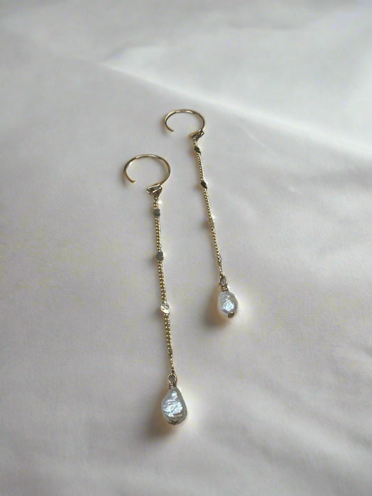 Freshwater Pearl Gold-Filled Heart Satellite Drop Earrings