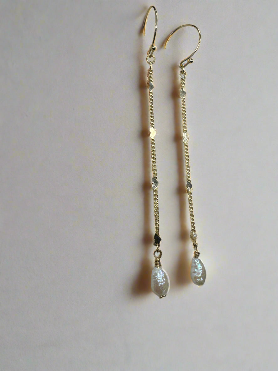 Freshwater Pearl Gold-Filled Heart Satellite Drop Earrings