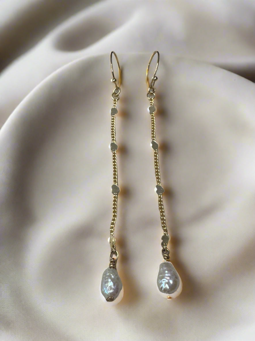 Freshwater Pearl Gold-Filled Heart Satellite Drop Earrings