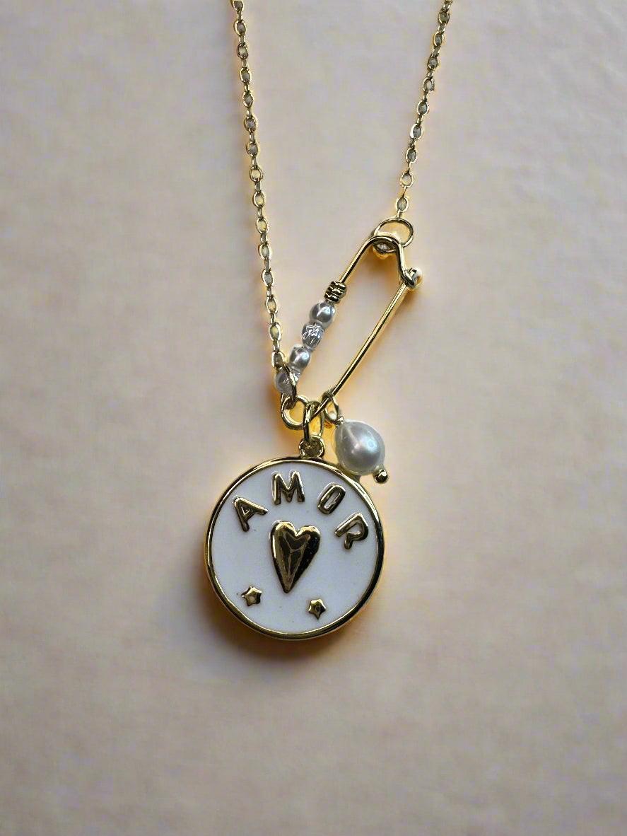 Paperclip "Amor" Charm Gold-filled Necklace