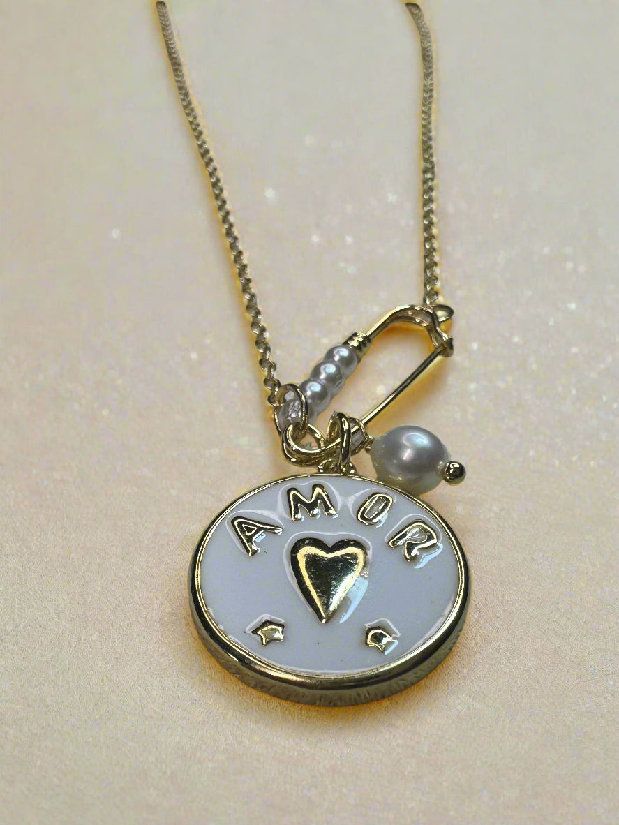 Paperclip "Amor" Charm Gold-filled Necklace