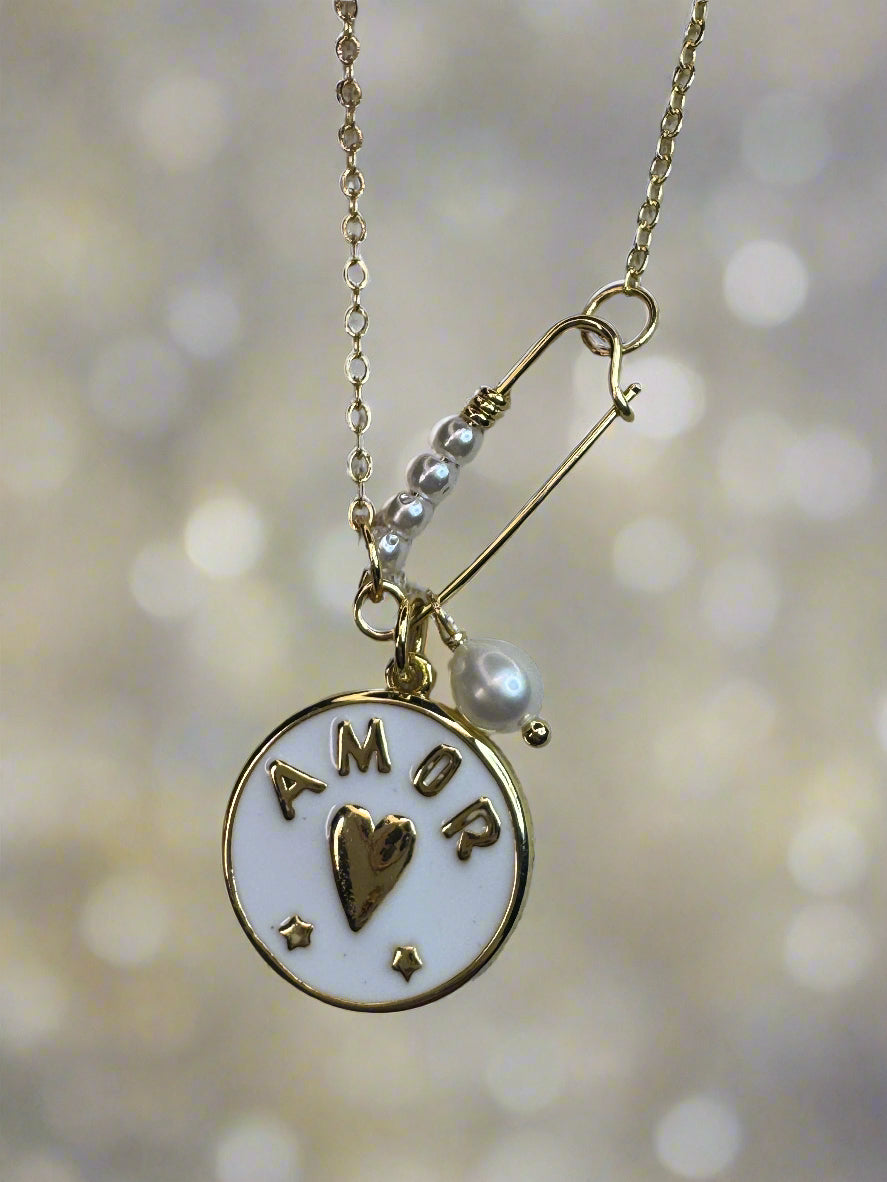 Paperclip "Amor" Charm Gold-filled Necklace