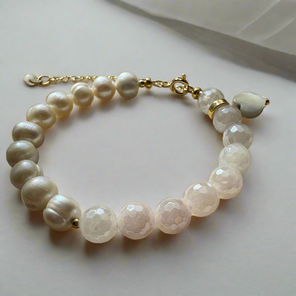 Freshwater Pearl & Rose Quartz Gold Filled Bracelet