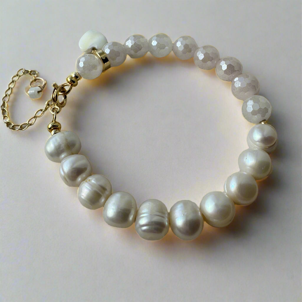 Freshwater Pearl & Rose Quartz Gold Filled Bracelet