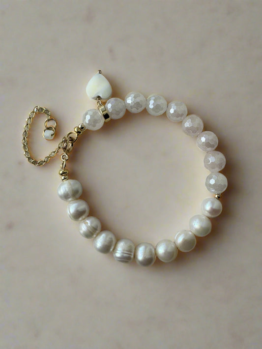 Freshwater Pearl & Rose Quartz Gold Filled Bracelet