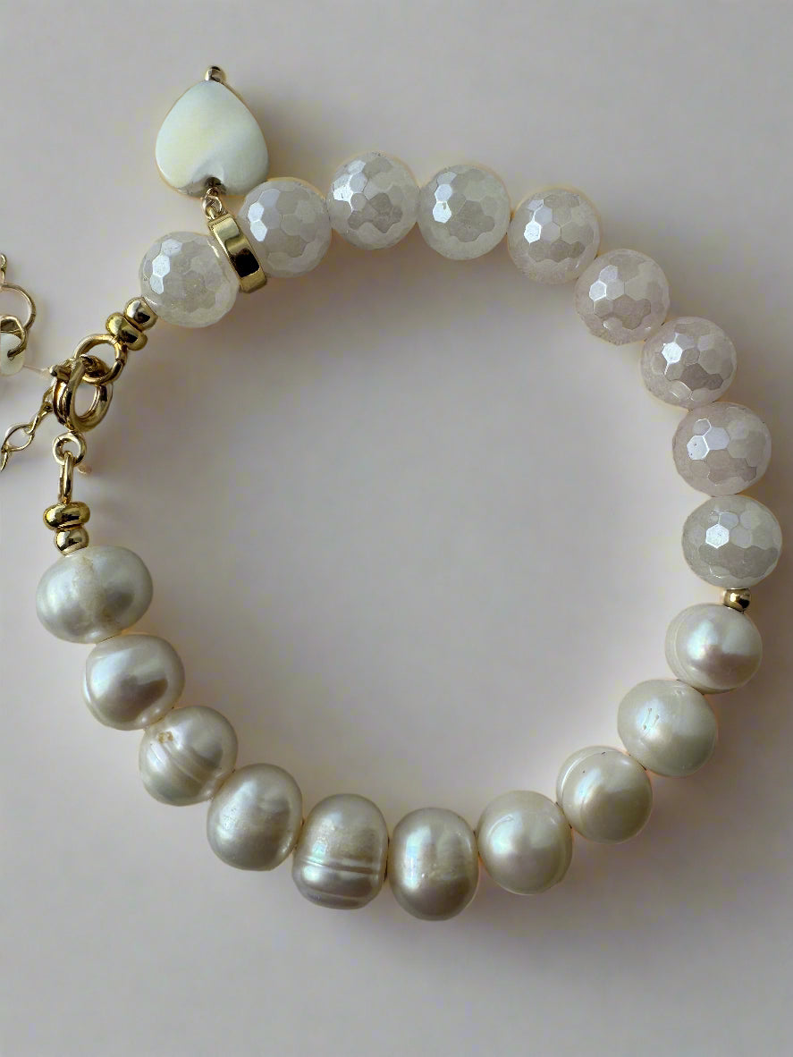 Freshwater Pearl & Rose Quartz Gold Filled Bracelet