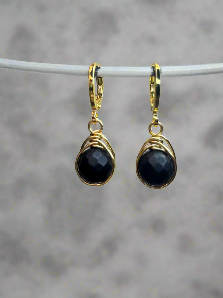 Onyx Gold Plated Huggie Earrings