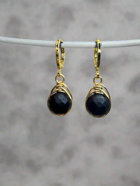 Onyx Gold Plated Huggie Earrings