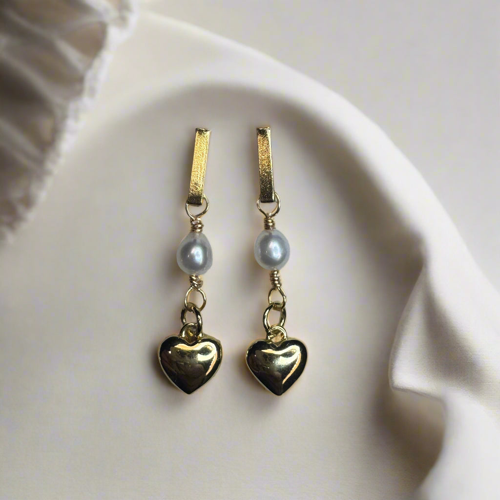 Gold Plated Freshwater Pearl Heart Earrings