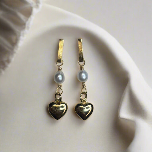 Gold Plated Freshwater Pearl Heart Earrings