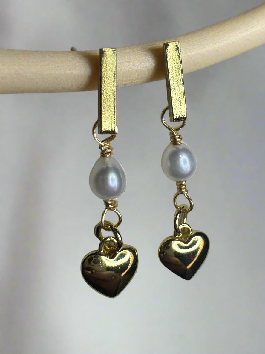 Gold Plated Freshwater Pearl Heart Earrings