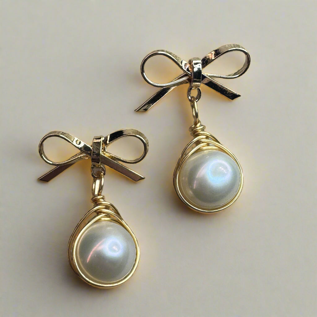 Gold Plated Freshwater Bow Earrings