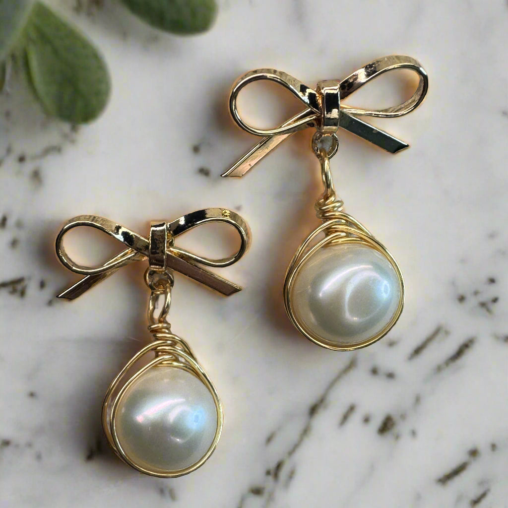 Gold Plated Freshwater Bow Earrings