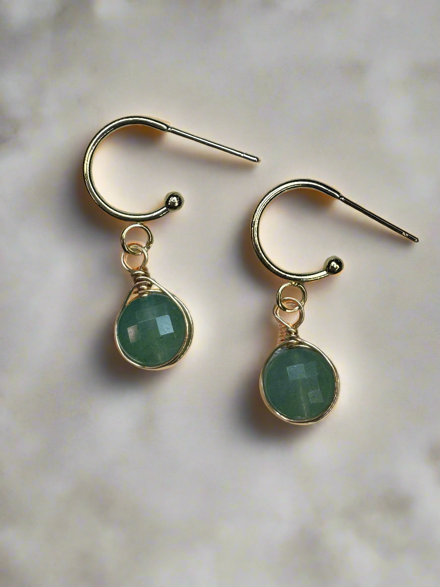 Green Aventurine Hoop Stud Earrings