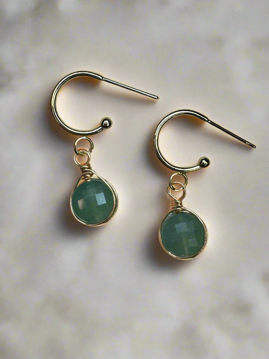 Green Aventurine Hoop Stud Earrings