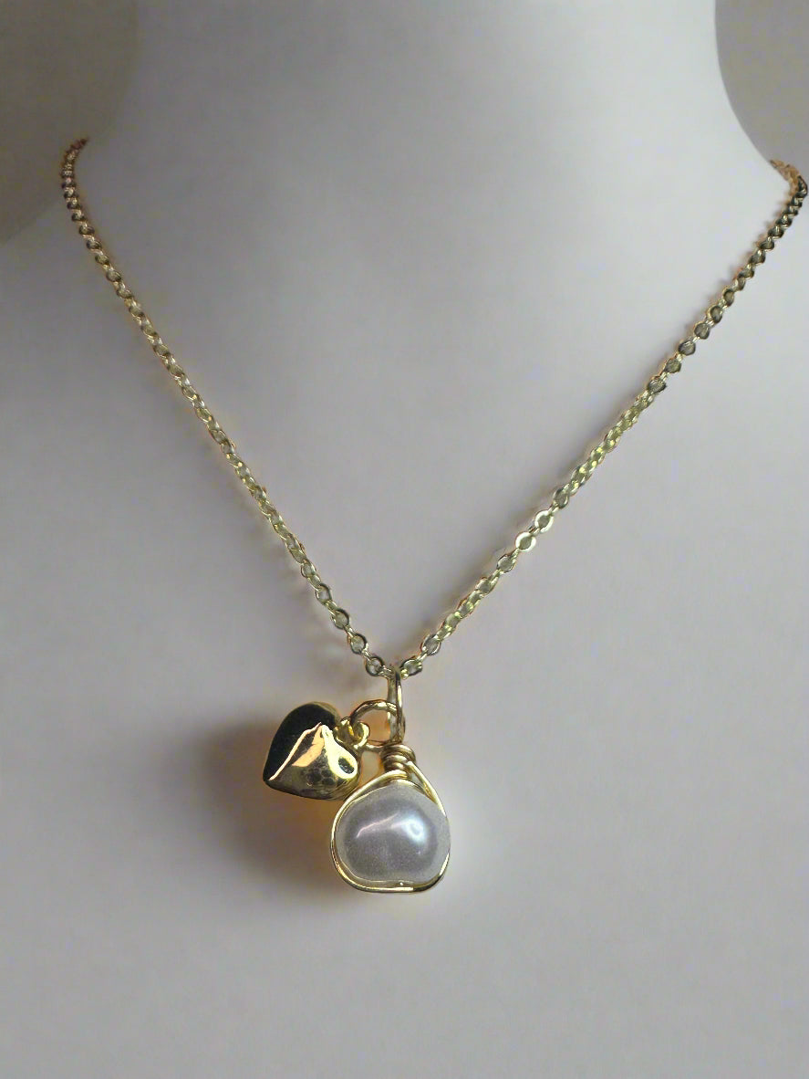 Gold Plated Freshwater Pearl Heart Necklace