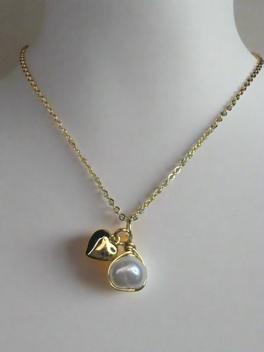 Gold Plated Freshwater Pearl Heart Necklace