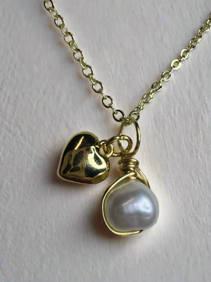 Gold Plated Freshwater Pearl Heart Necklace