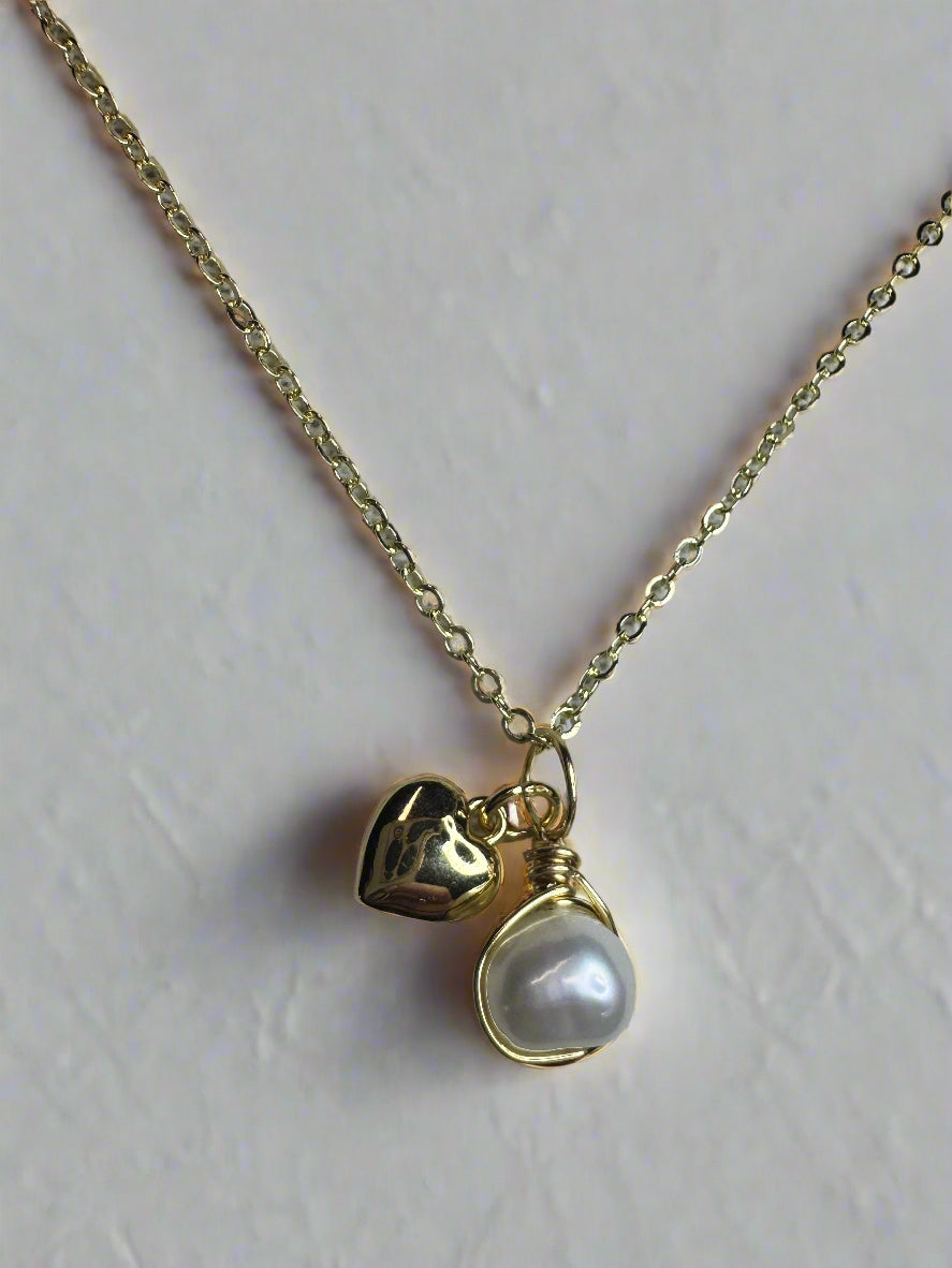 Gold Plated Freshwater Pearl Heart Necklace