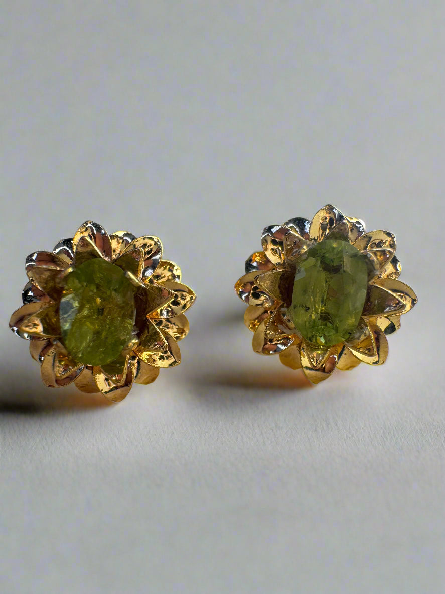 Peridot Gold Plated Flower Stud Earrings