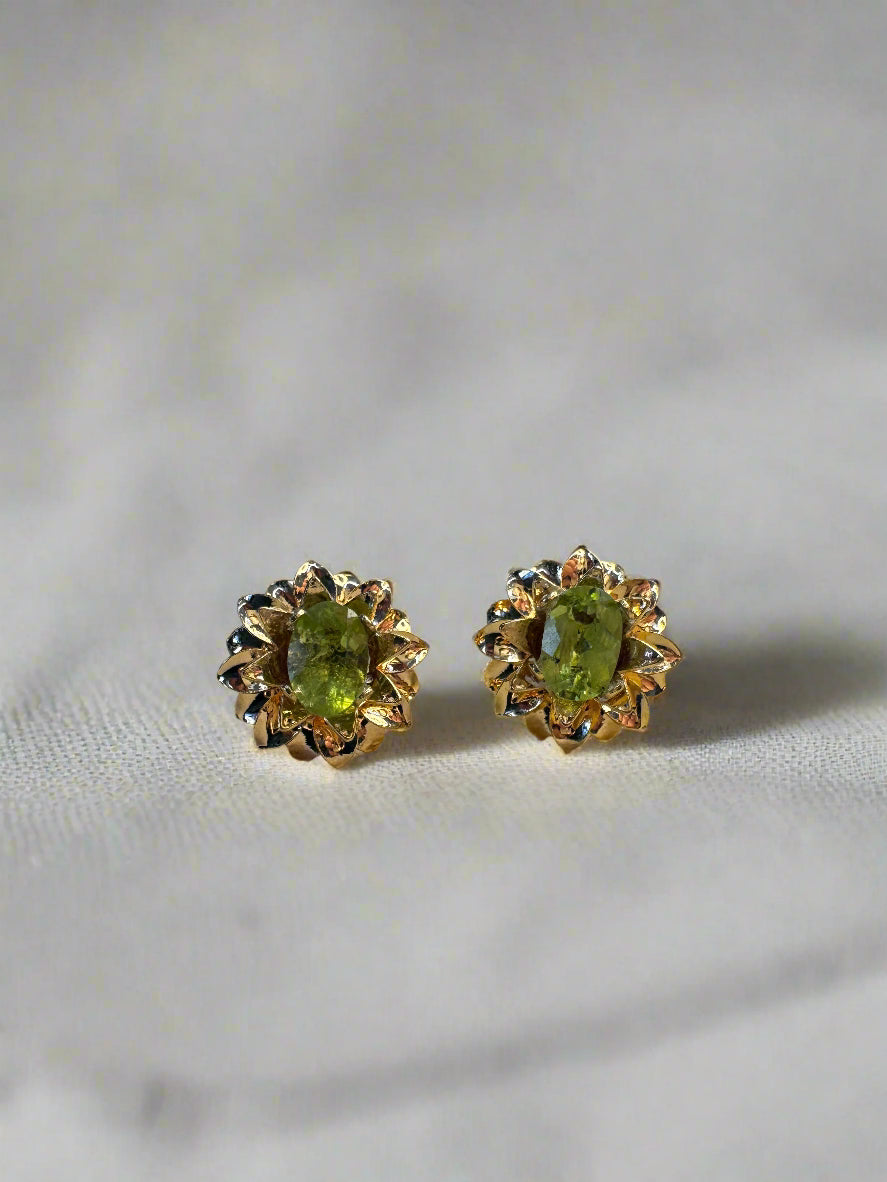 Peridot Gold Plated Flower Stud Earrings