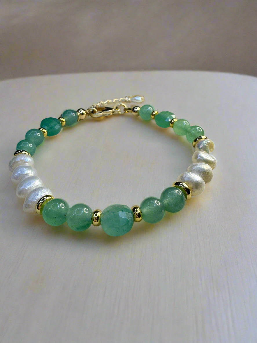 Freshwater Pearl & Green Aventurine Gold Filled Bracelet