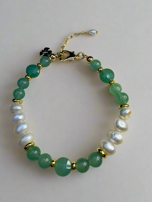 Freshwater Pearl & Green Aventurine Gold Filled Bracelet