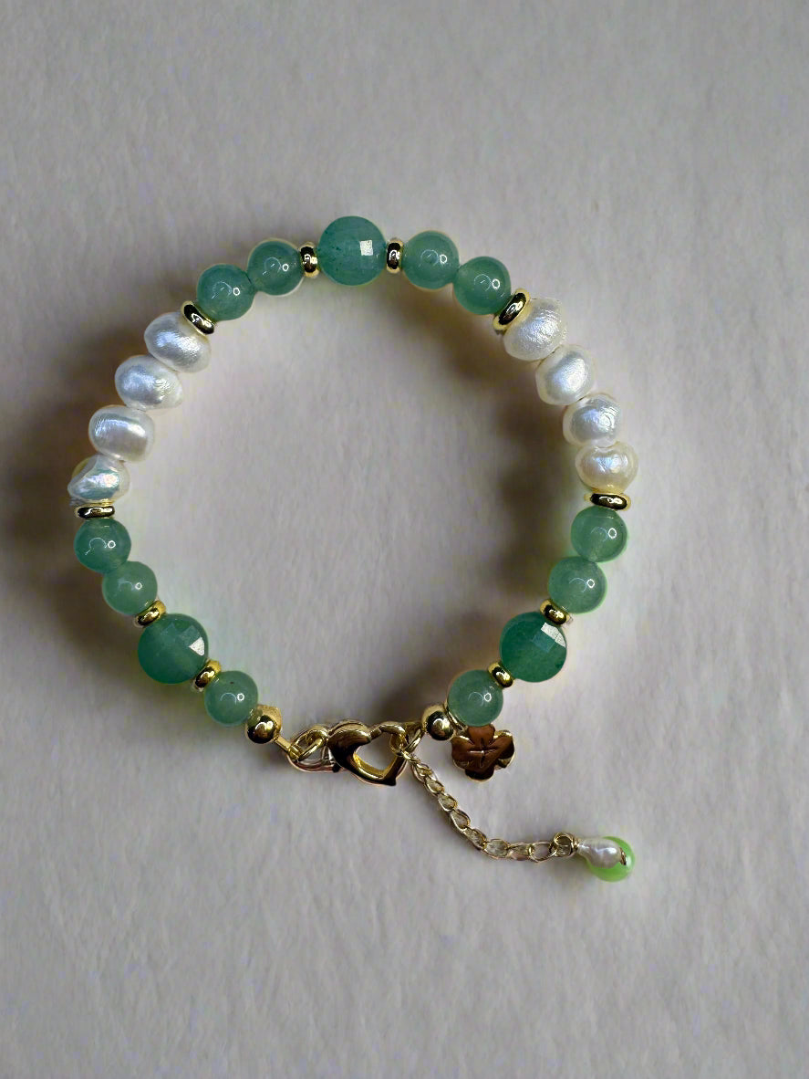 Freshwater Pearl & Green Aventurine Gold Filled Bracelet