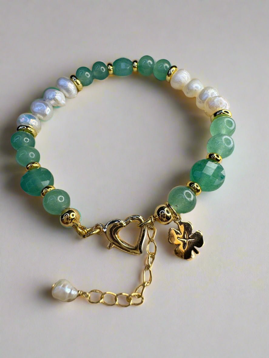 Freshwater Pearl & Green Aventurine Gold Filled Bracelet