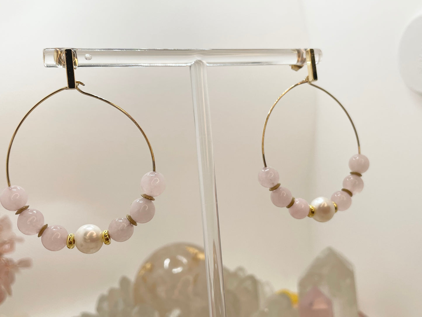 Rose Quartz & Freshwater Pearl Hoop Earrings