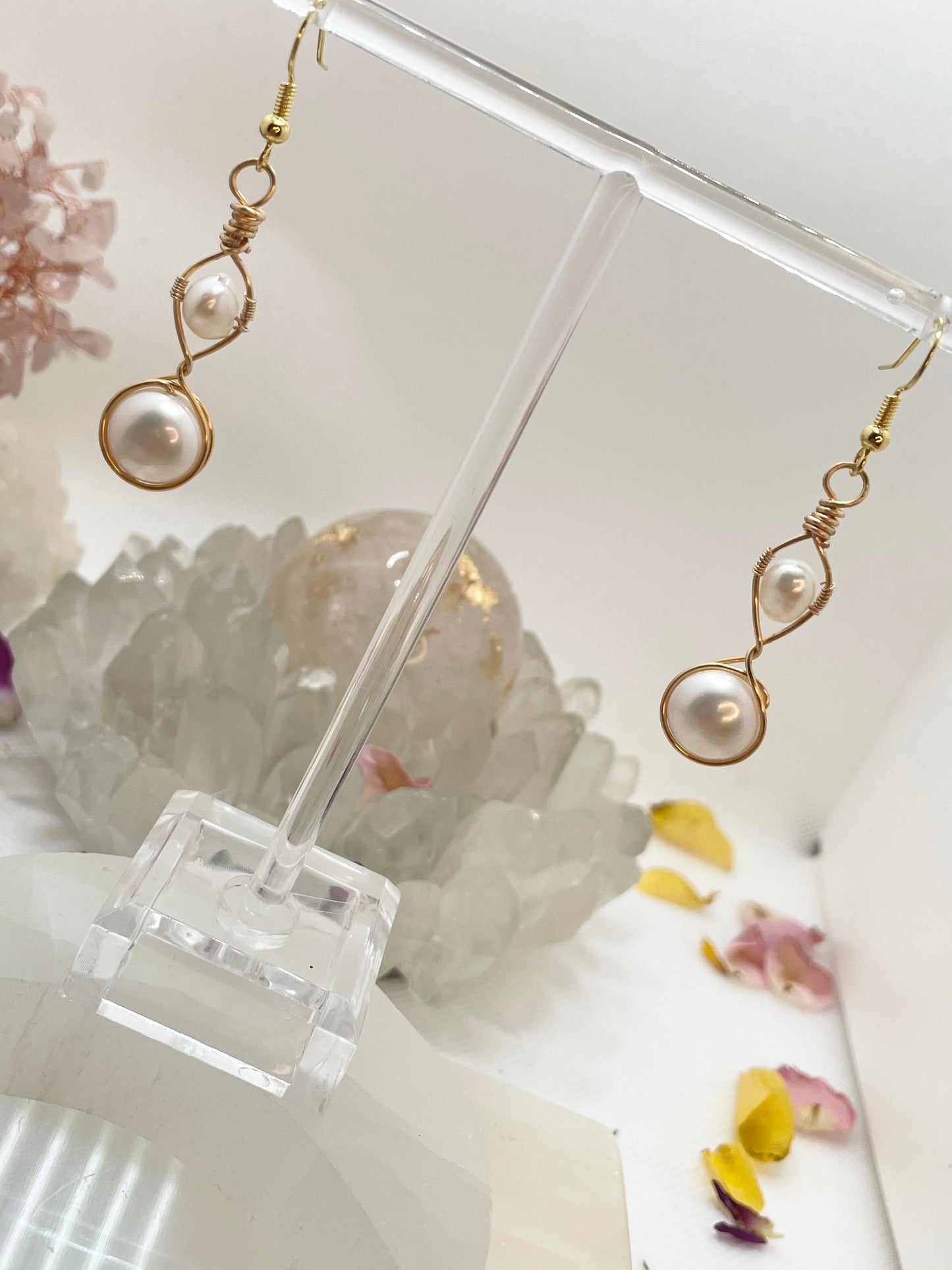 Freshwater Pearl Gold Dangle Drop Down Earrings