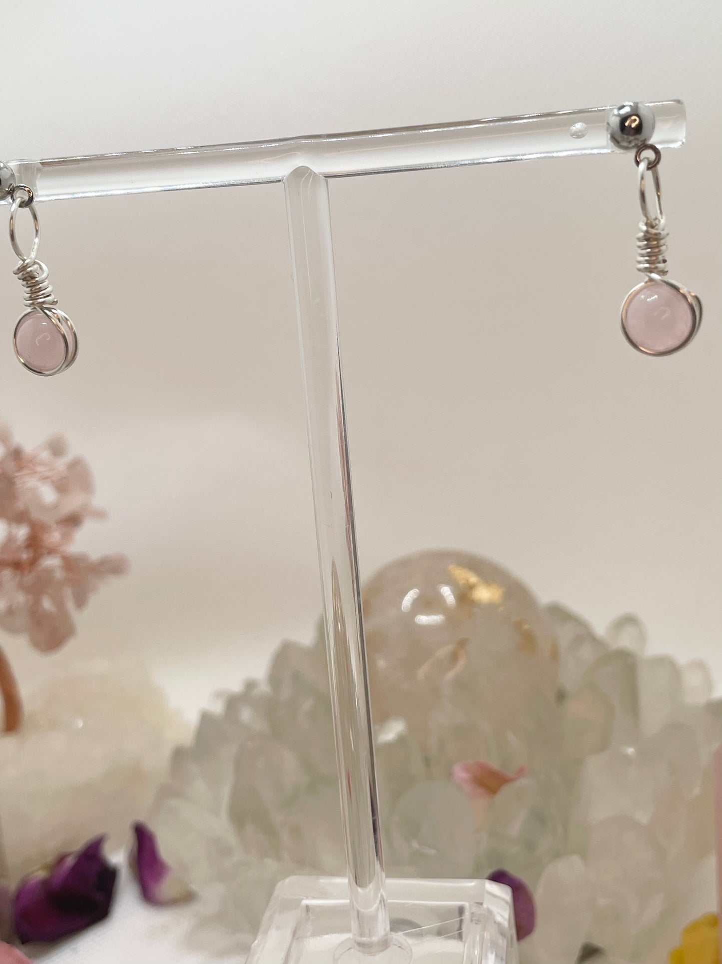 Copper Wrapped Rose Quartz Dangle Earrings